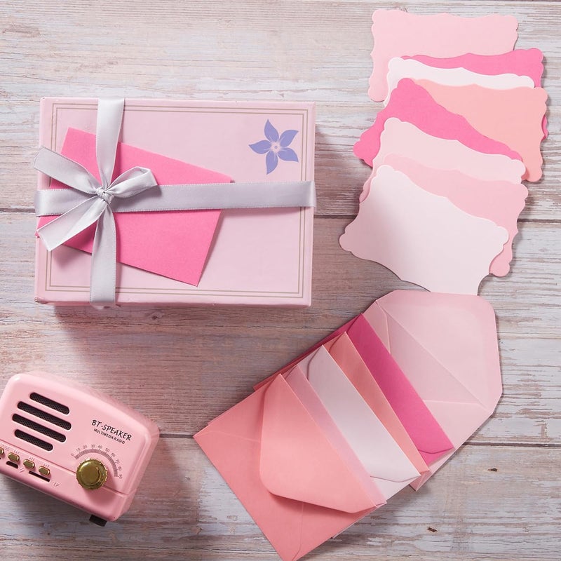 Toperd 100 Pack Mini Envelopes with Note Cards in 5 Colors for Wedding, Birthday, Baby Showers, 4 x 2.7 Inches (Pink) - Image 5